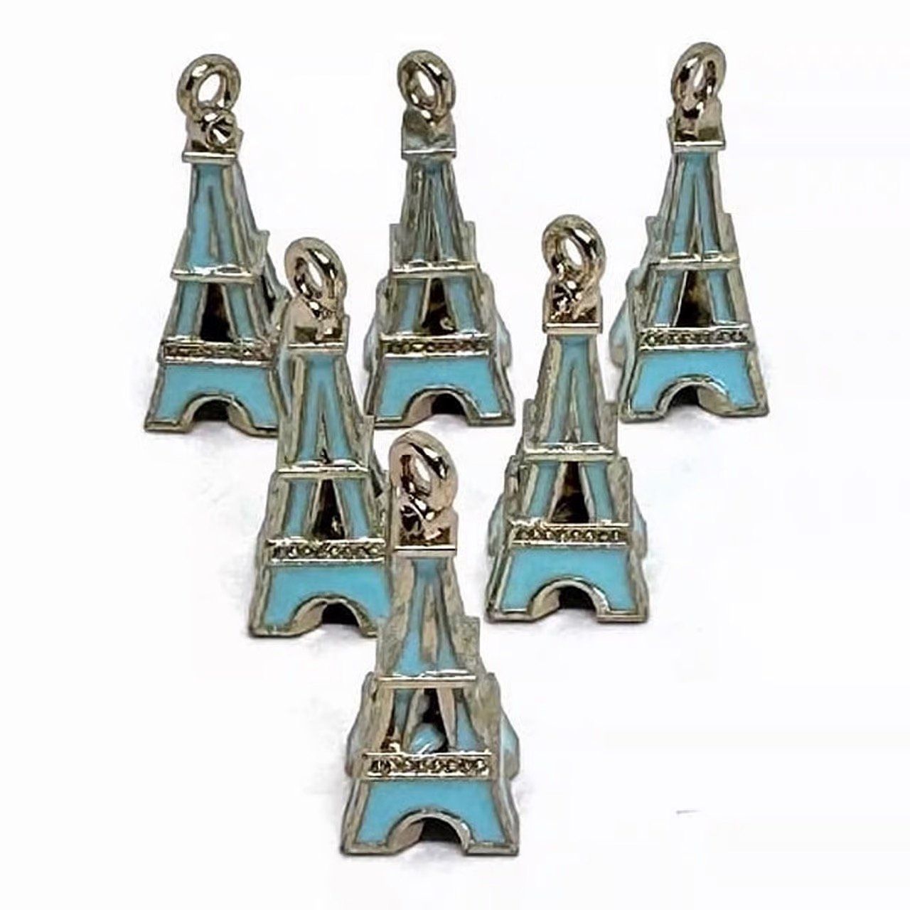 6pcs Beads For Jewelry Making Blue Enamel Eiffel Tower Charm #4681
